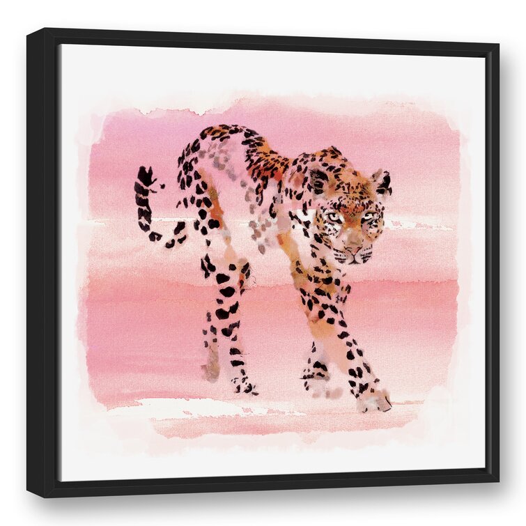 Wrought Studio Leopard on the Prowl with Pink Background Framed